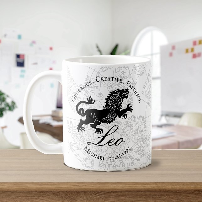Zodiac Sign Custom Schwarz-weiß Leo Kaffeetasse (Von Creator hochgeladen)