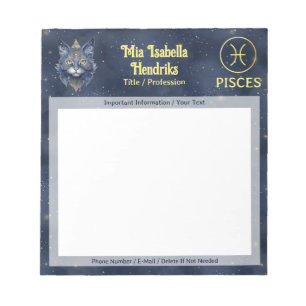 Zodiac Sign Fisces & Mystical Cat - Notepad Notizblock