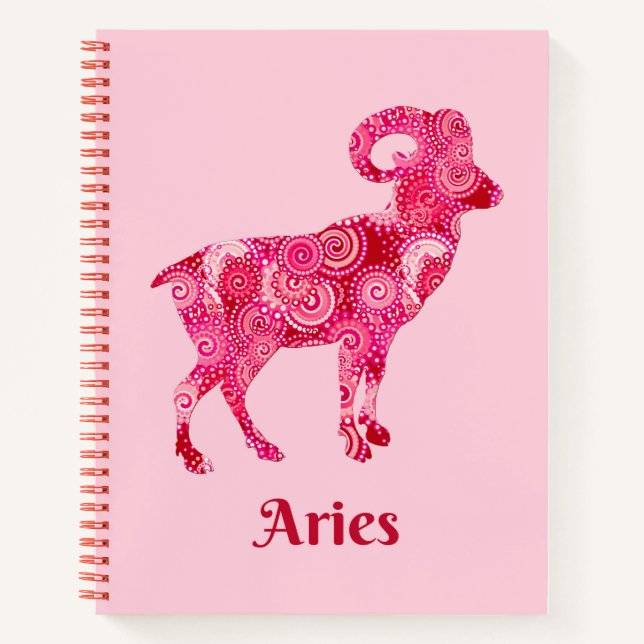 Zodiac Sign for Aries in einem korallenroten Muste Notizbuch (Vorderseite)