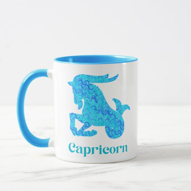 Zodiac Sign for Capricorn in Türkis und Blau Tasse (Links)
