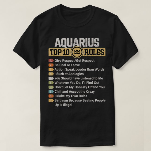 Zodiac Sign Funny Top 10 Regeln der Aquarius Grafi (Design vorne)