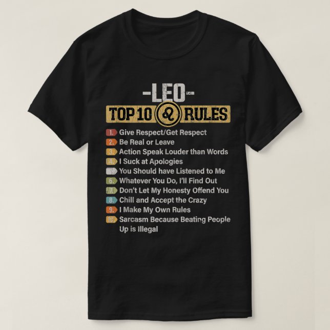 Zodiac Sign Funny Top 10 Regeln von Leo Graphic  (Design vorne)