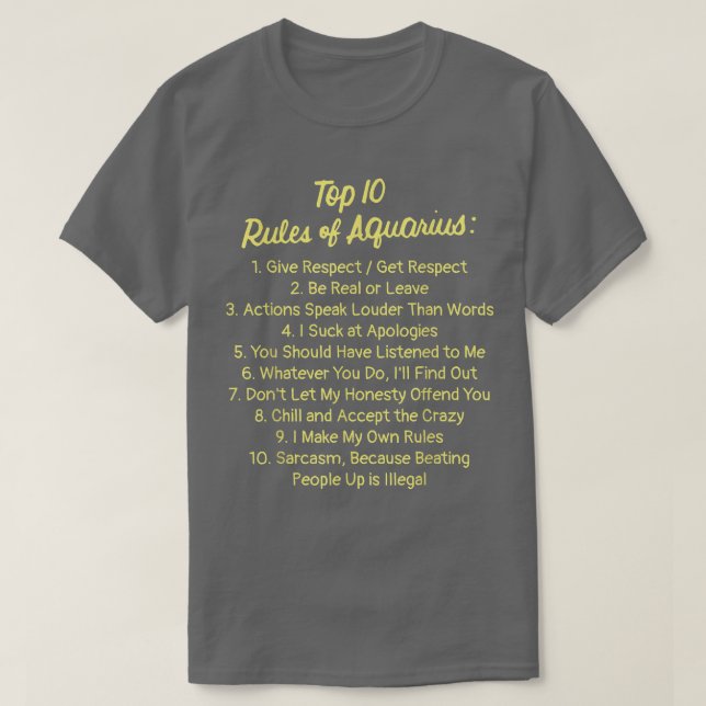 Zodiac Sign Funny Top 10 Rules Of Aquarius2584  (Design vorne)