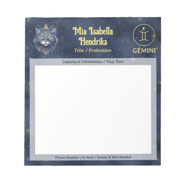 Zodiac Sign Gemini & Mystical Cat - Notepad Notizblock (Vorderseite)