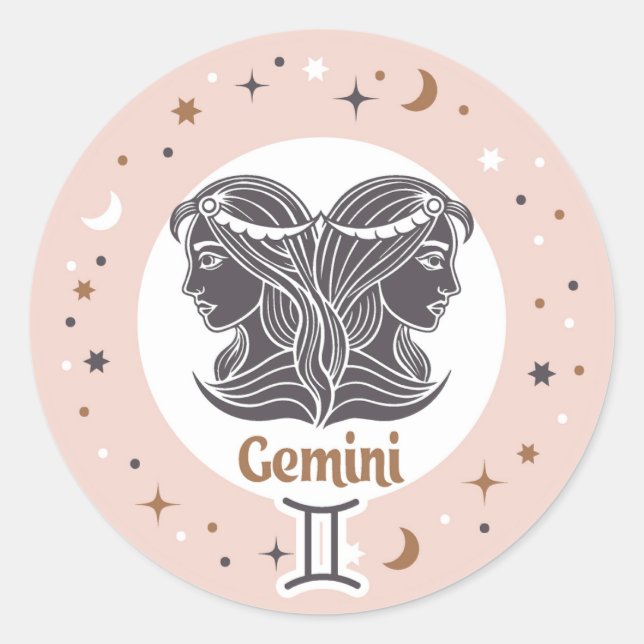 Zodiac Sign Gemini Runder Aufkleber (Vorderseite)