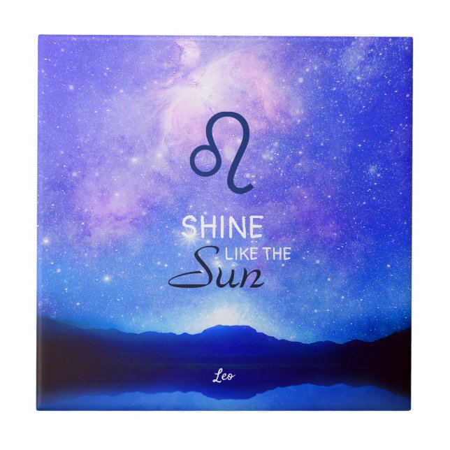 Zodiac Sign Leo Dreamy Star Sky Quote  Fliese (Vorderseite)