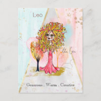 Zodiac Sign Leo The Lion Whimsical Girl Red Yellow