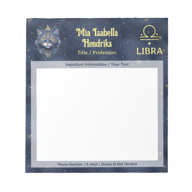 Zodiac Sign Libra & Mystical Cat - Notepad Notizblock (Vorderseite)