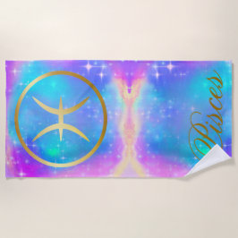 Zodiac Sign Pisces Gold auf farbenprächtigem Hinte Strandtuch