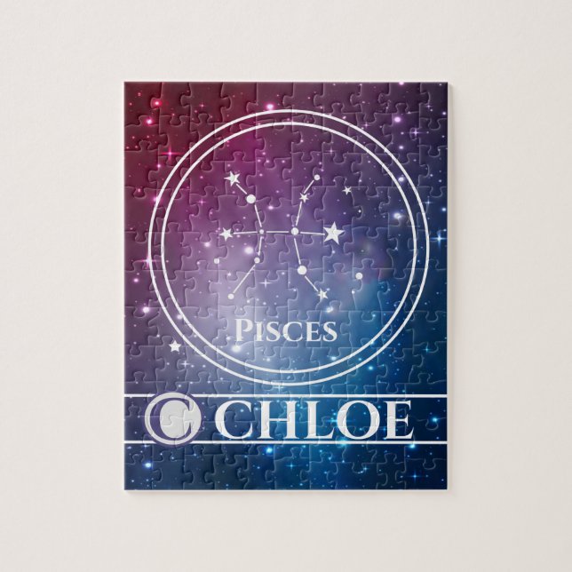 Zodiac Sign PISCES Lila Night Sky Stars Name Puzzle (Vertikal)