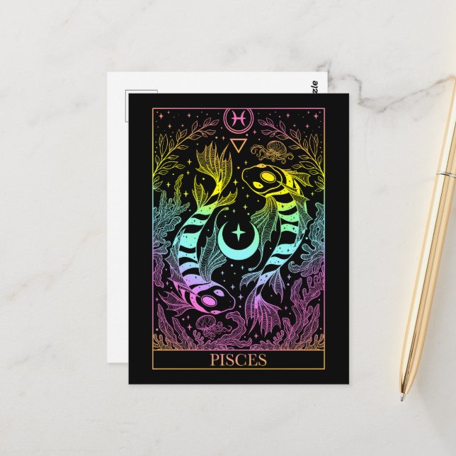 Zodiac sign Pisces Tarot Card Postkarte (Vorderseite/Rückseite Beispiel)