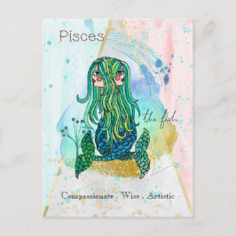 Zodiac Sign Pisces Whimsical Girl Symbolic Fisch Postkarte