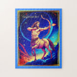 Zodiac Sign Sagittarius as the Celestial Archer Puzzle<br><div class="desc">Puzzle in the Zodiac sign Sagittarius featuring a powerful centaur archer aiming a fiery arrow skyward. Surrounded by stars,  the image depicts celestial energy,  emphasizing the mythic,  adventurous essence of this fire sign.</div>