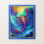 Zodiac Sign Scorpio Emerging from Deep Waters Puzzle<br><div class="desc">Puzzle in an illustration of the water sign Scorpio showcasing a vivid red scorpion emerging from swirling ocean waves,  symbolizing emotional depth and resilience. The swirling blues and fiery colors reflect Scorpio’s passion and mystery.</div>