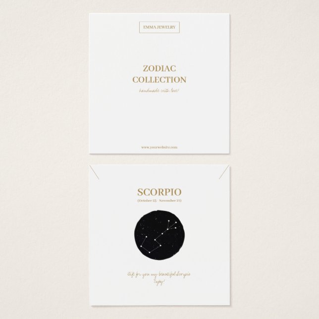 Zodiac Sign Scorpio Juwelier Display Card (Vorne & Hinten)