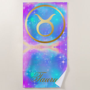 Zodiac Sign Taurus Gold auf farbenprächtigem Hinte Strandtuch