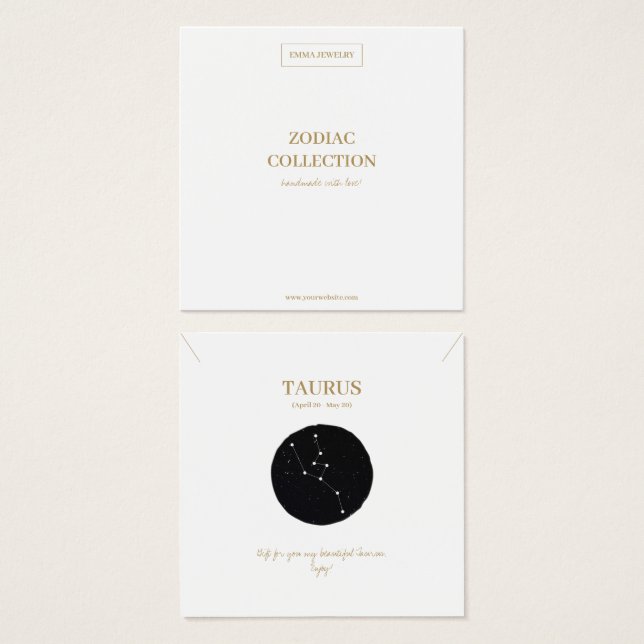 Zodiac Sign Taurus Juwelier Display Card (Vorne & Hinten)