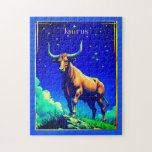 Zodiac Sign Taurus Rooted in Earth and Sky Puzzle<br><div class="desc">Puzzle in an illustration of Taurus featuring a strong,  grounded bull beneath a starry sky,  symbolizing stability,  determination,  and resilience. The lush landscape and calm night evoke the sign’s love of beauty,  comfort,  and connection to nature.</div>