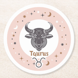 Zodiac Sign Taurus Runder Pappuntersetzer