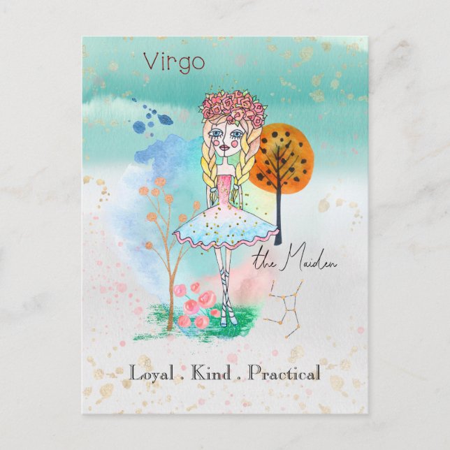 Zodiac Sign Virgo Maiden Whimsical Girl Postkarte (Vorderseite)