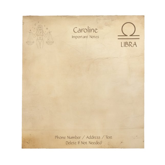 Zodiac Signa Libra - Personalizable Notepad Notizblock (Vorderseite)