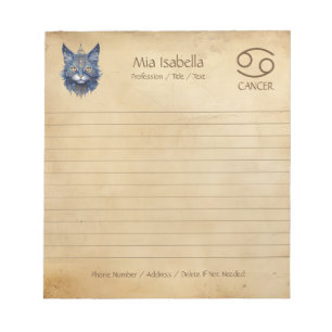Zodiac-Signalkarzinom und Celestial Cat Notepad Notizblock