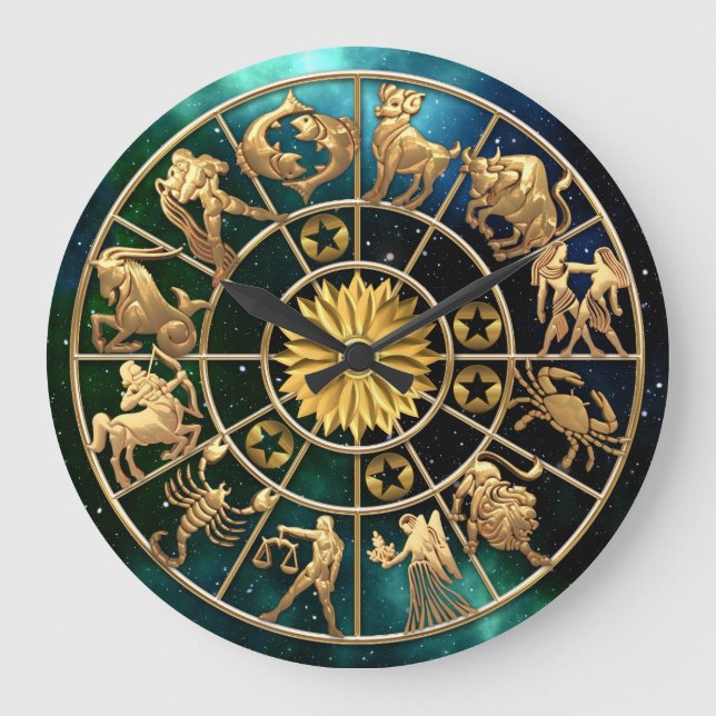 Zodiac signiert Goldene Stars der 5-köpfigen Famil Große Wanduhr (Vorderseite)