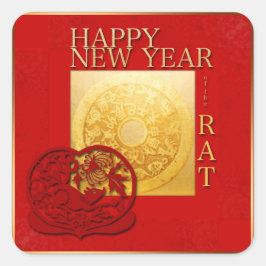 Zodiac Signs Rat Papercut Chinese Year 2020 Square Quadratischer Aufkleber