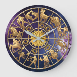 Zodiac Signs Six-Member Family Gold Stars Custom Große Wanduhr