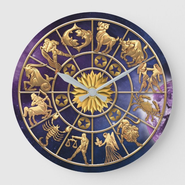 Zodiac Signs Six-Member Family Gold Stars Custom Große Wanduhr (Vorderseite)