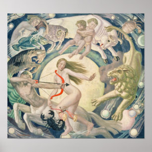 Zodiac Signs Vintage Himmelskarte Poster