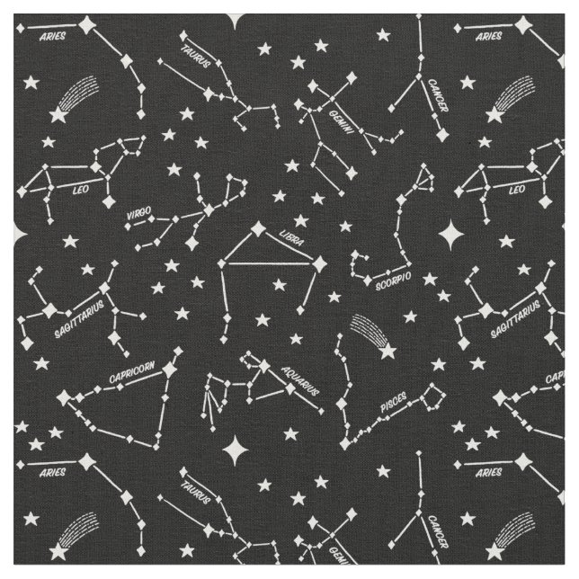 Zodiac Star Maps White on Black Cheeky Hexe® Stoff (Nahaufnahme)