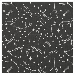 Zodiac Star Maps White on Black Cheeky Witz® Stoff