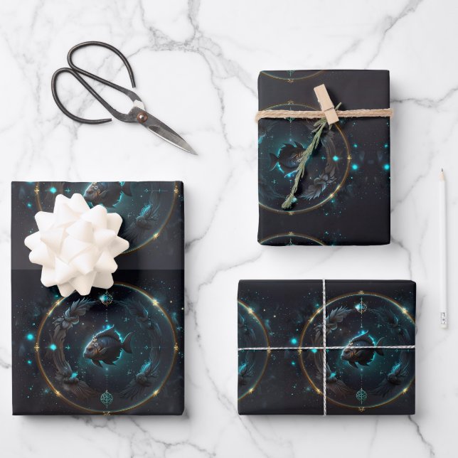 Zodiac Star Symbol Wrapping Paper Sheets Geschenkpapier Set (Vorderseite)