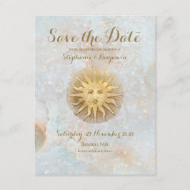 Zodiac Sun Ice Blue Celestial Gold Save the Date Ankündigungspostkarte