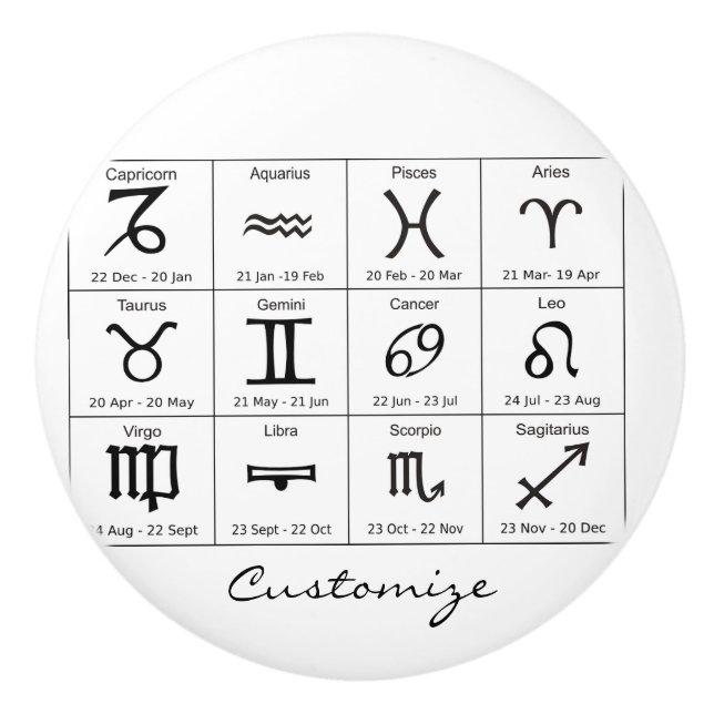 Zodiac Sun Sign Astrologie Kalender Thunder_Cove Keramikknauf (Vorderseite)