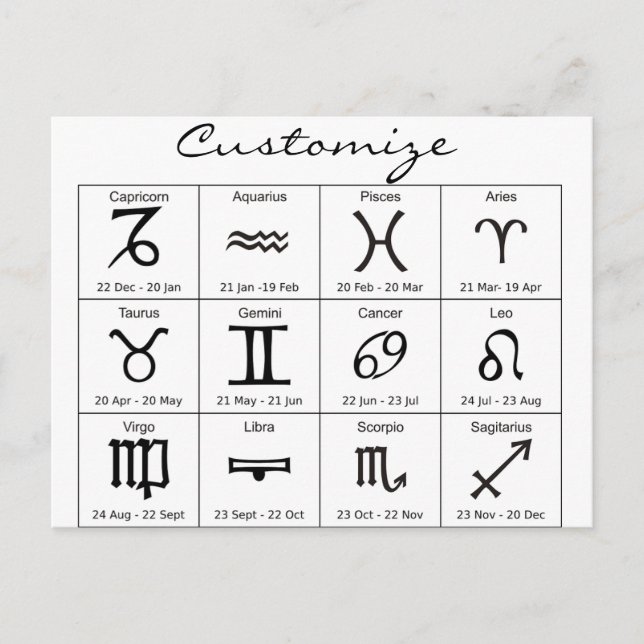 Zodiac Sun Sign Astrologie Kalender Thunder_Cove Postkarte (Vorderseite)