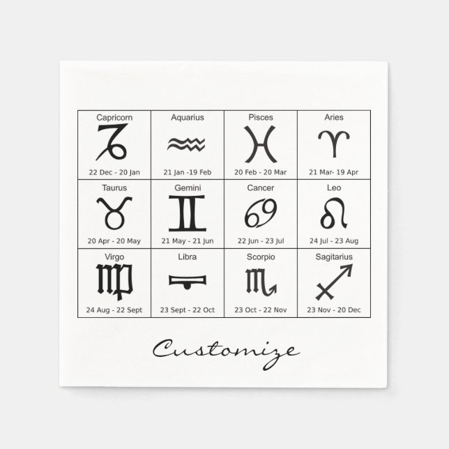 Zodiac Sun Sign Astrologie Kalender Thunder_Cove Serviette (Vorderseite)