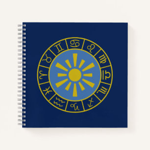 Zodiac Sun Wheel+Astrologische Symbole Gold+Blues Notizbuch