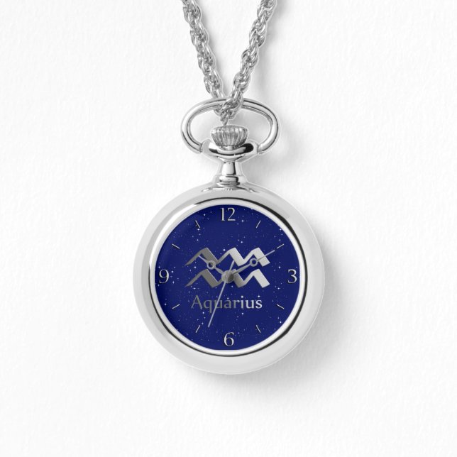 Zodiac-Symbol für Aquarius auf Deep Midnight Blue Armbanduhr (Vorderseite)