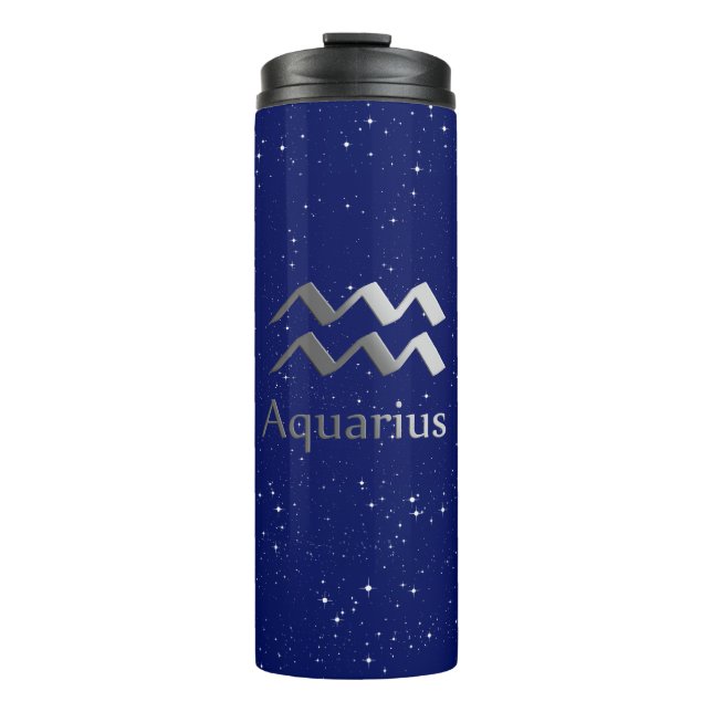 Zodiac-Symbol für Aquarius auf Deep Midnight Blue Thermosbecher (Vorderseite)