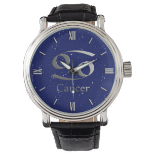 Zodiac-Symbol für Krebs in Deep Midnight Blue Armbanduhr