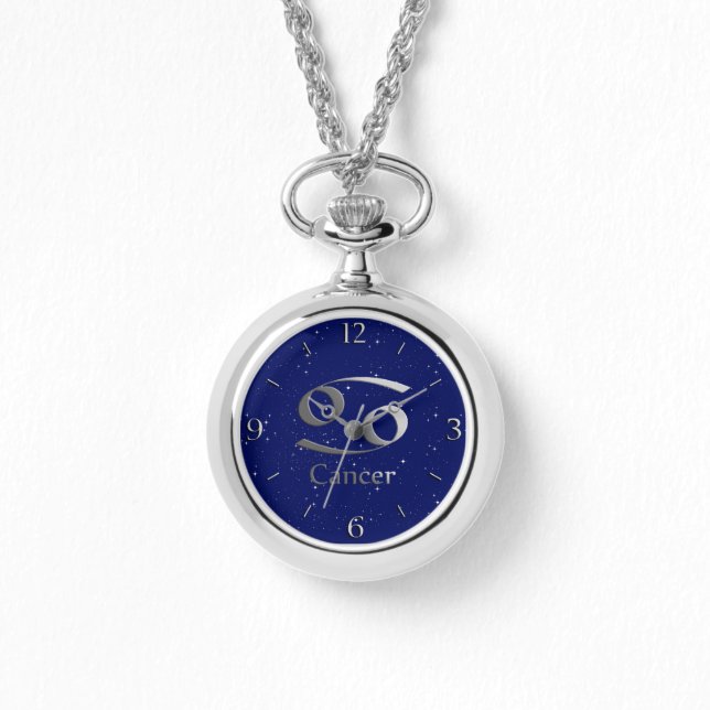 Zodiac-Symbol für Krebs in Deep Midnight Blue Armbanduhr (Vorderseite)