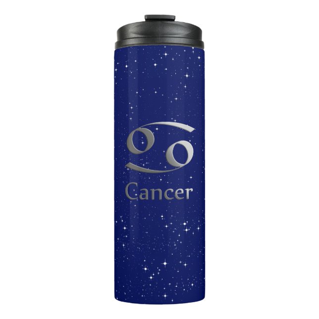 Zodiac-Symbol für Krebs in Deep Midnight Blue Thermosbecher (Vorderseite)
