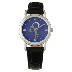 Zodiac-Symbol für Leo auf Deep Midnight Blue Armbanduhr