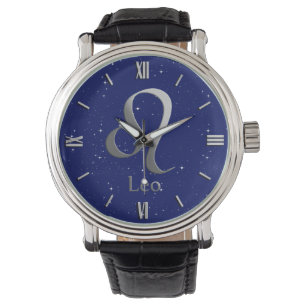 Zodiac-Symbol für Leo auf Deep Midnight Blue Armbanduhr