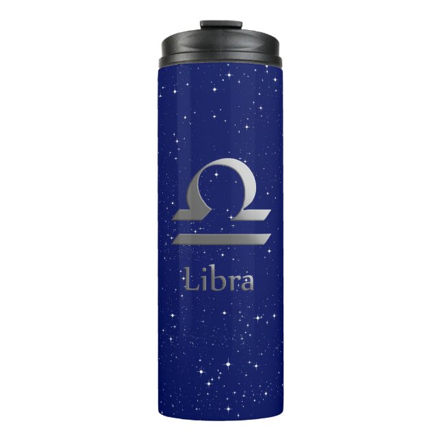 Zodiac-Symbol für Libra auf Deep Midnight Blue Thermosbecher (Vorderseite)