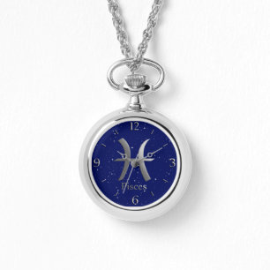Zodiac-Symbol für Pisces auf Deep Midnight Blue Armbanduhr