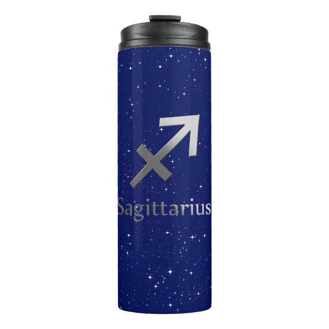 Zodiac-Symbol für Sagittarius in Midnight Blue Thermosbecher (Vorderseite)