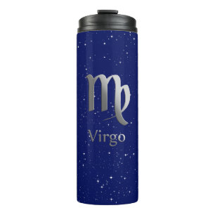 Zodiac-Symbol für Virgo auf Deep Midnight Blue Thermosbecher